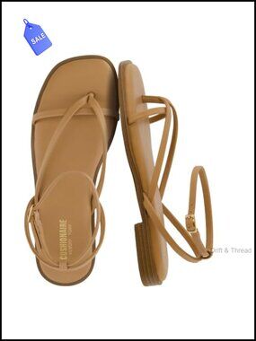 Women's Strappy Flat Sandals with Memory Foam and Adjustable Ankle Strap